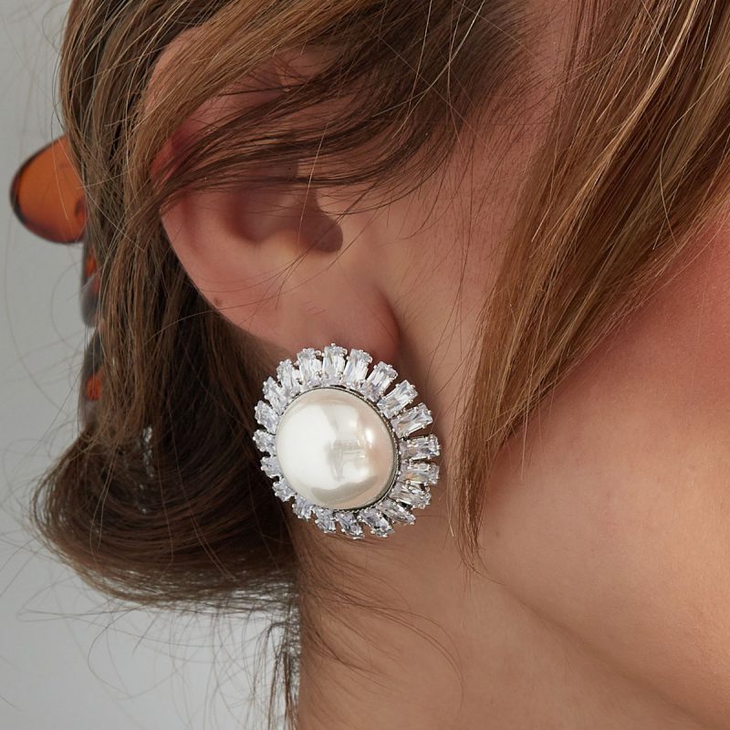 Naušnice Sparkly Flower - srebreno